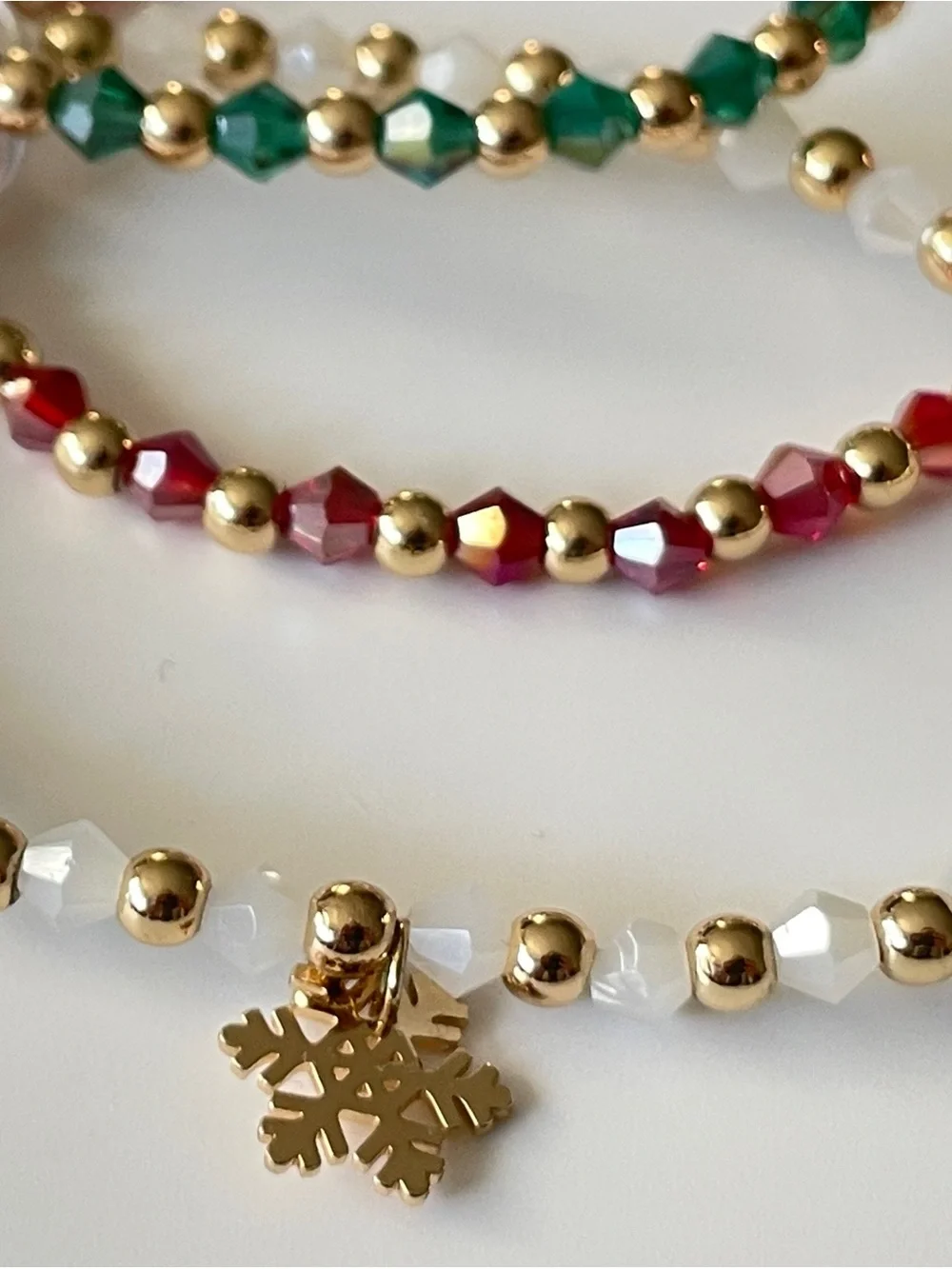 Christmas Charm Beaded Stretch Stacking Bracelets Snowflake Reindeer Tree Charms